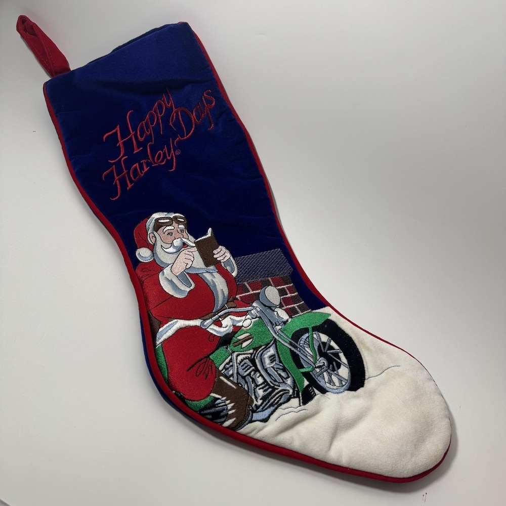 Harley-Davidson Happy Harley Days Christmas Stocking Santa Motorcycle Blue